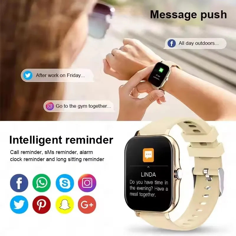 Smartwatch with Full Touch Screen — Call, Message Reminder, Music Control & Multi-Function Fitness Tracker, Compatible with iPhone & Android