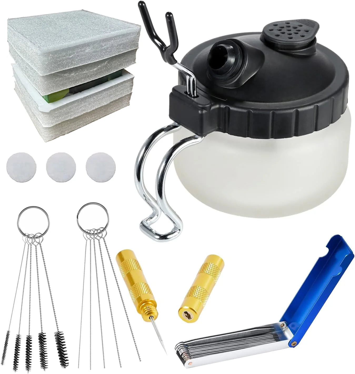 Joystar Airbrush Cleaning Kit – Complete Spray Gun Cleaning Tool Set with Needles, Nozzle Brushes & Glass Cleaning Pot Holder Bottle