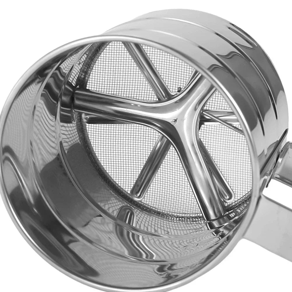 Stainless Steel Flour Sifter with Hand Press – Fine Mesh Baking Sieve for Powdered Sugar & Flour