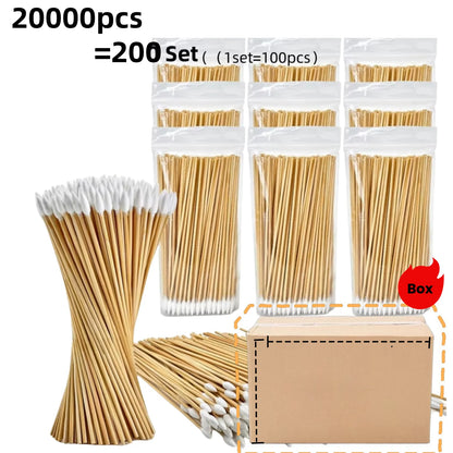 100/300PCS 6-Inch Precision Cotton Swabs - Pointed Cotton Buds with Long Wooden Sticks and Storage Case