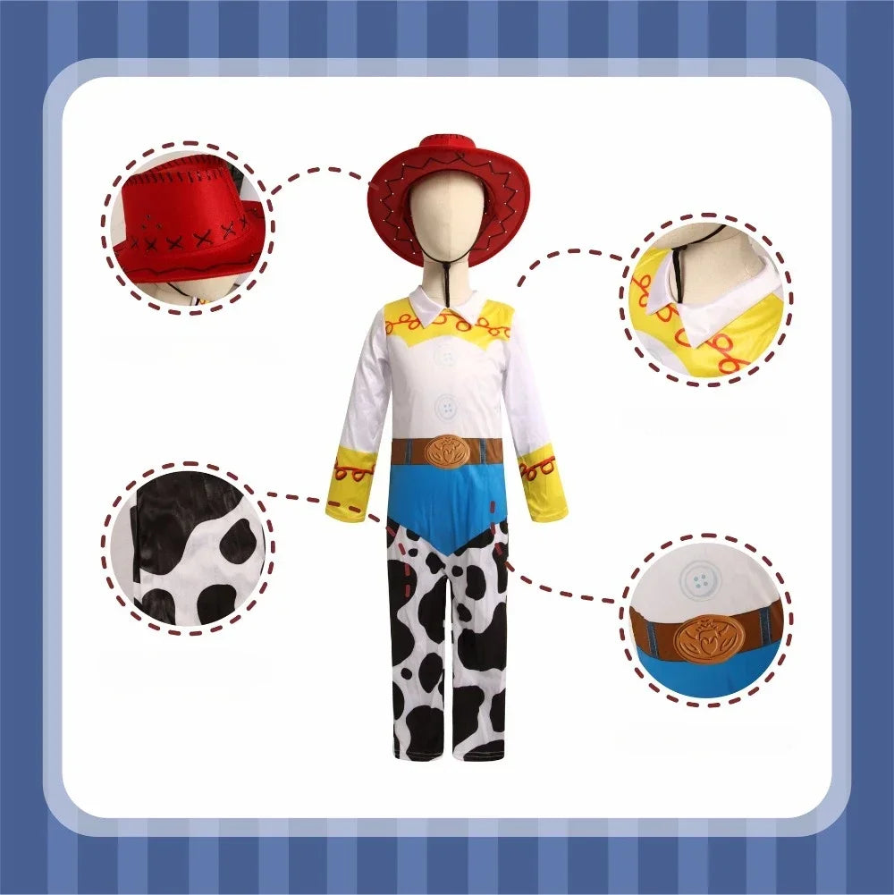 Jessie Cowgirl Cosplay Jumpsuit - Full Costume Set with Hat for Halloween & Party Role Play