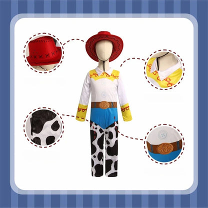 Jessie Cowgirl Cosplay Jumpsuit - Full Costume Set with Hat for Halloween & Party Role Play