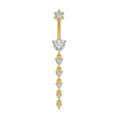 14G Surgical Steel Belly Button Ring – 7 Heart Crystal Long Dangle Navel Piercing Jewelry for Women