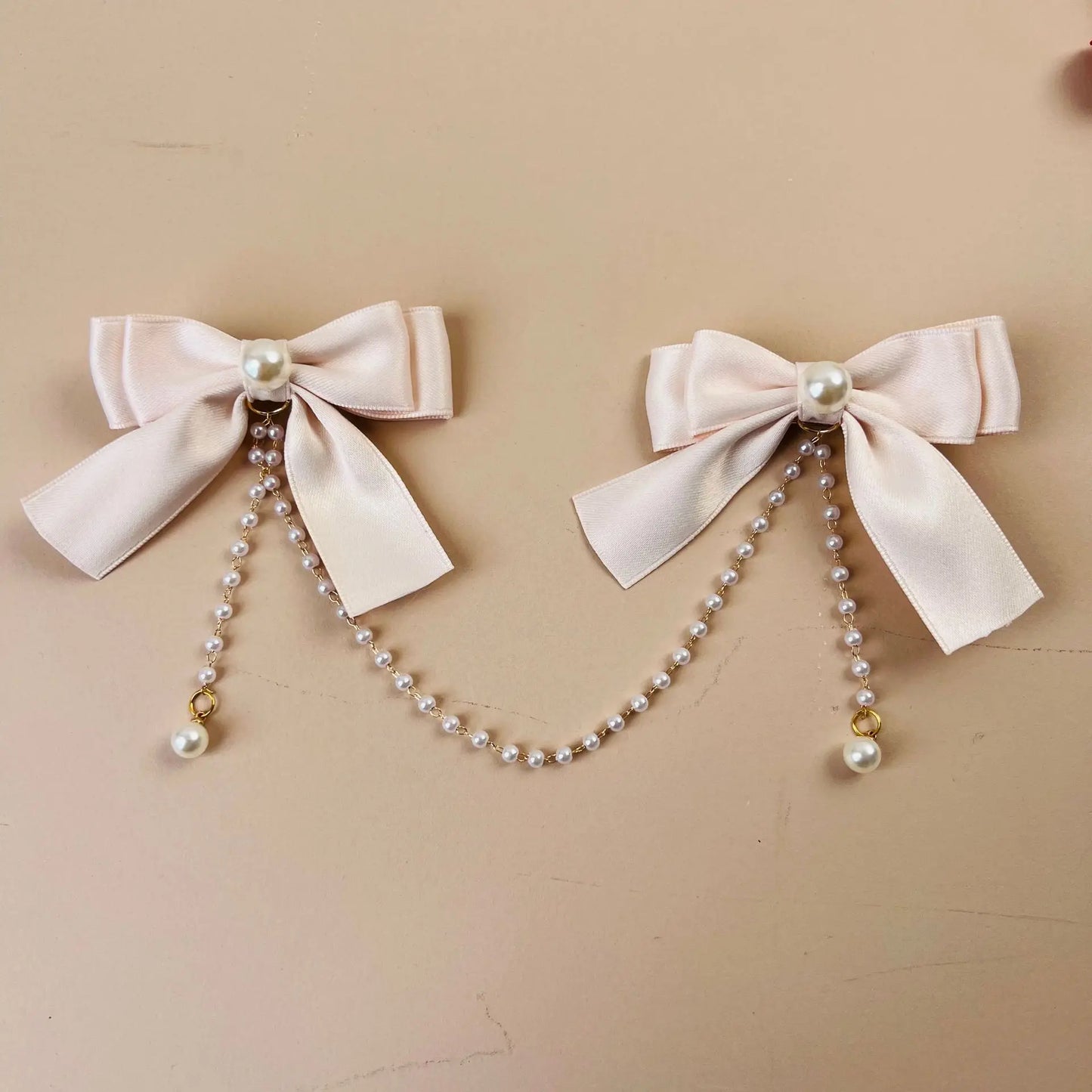 Sweet Princess Pink Pearl Bow Hair Clip – Cute Chain Hairpin for Women & Girls Back Head Fashion Hair Accessories