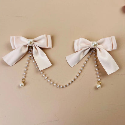 Sweet Princess Pink Pearl Bow Hair Clip – Cute Chain Hairpin for Women & Girls Back Head Fashion Hair Accessories