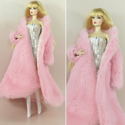 1:6 Scale Doll Clothes – Fur Coat Dress Outfit for 11.5" (30cm) Dolls, Multiple Styles, Gift for Girls