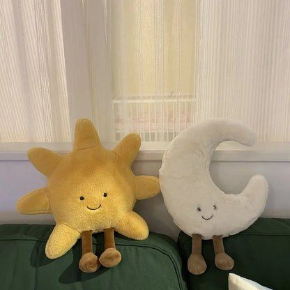 Smile Face Moon & Sun Plush Cushion – Cute Weather Stuffed Toy for Kid's Bedroom Decor & Sofa Throw Pillow