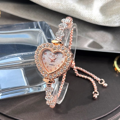 Women's Heart Ribbon Diamond Flower Watch - Fashion Adjustable Bracelet Wristwatch with Elegant Design