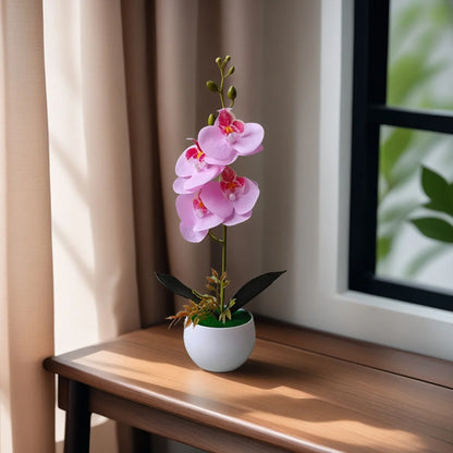 Realistic Artificial Orchid in Plastic Pot – Fake Flower Decoration for Home, Office & Hotel