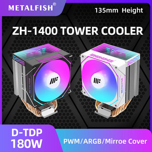 METALFISH ZH1400 ARGB CPU Cooler – 4 Heat Pipes PWM Silent Fan for Intel LGA1700/1200/115X & AMD AM5/AM4 High Performance Cooling