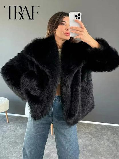 TRAF Sequin Woven Jacket for Women – Loose Fit, Stand Collar, Long Sleeve, Chic Autumn & Winter Outerwear 2023