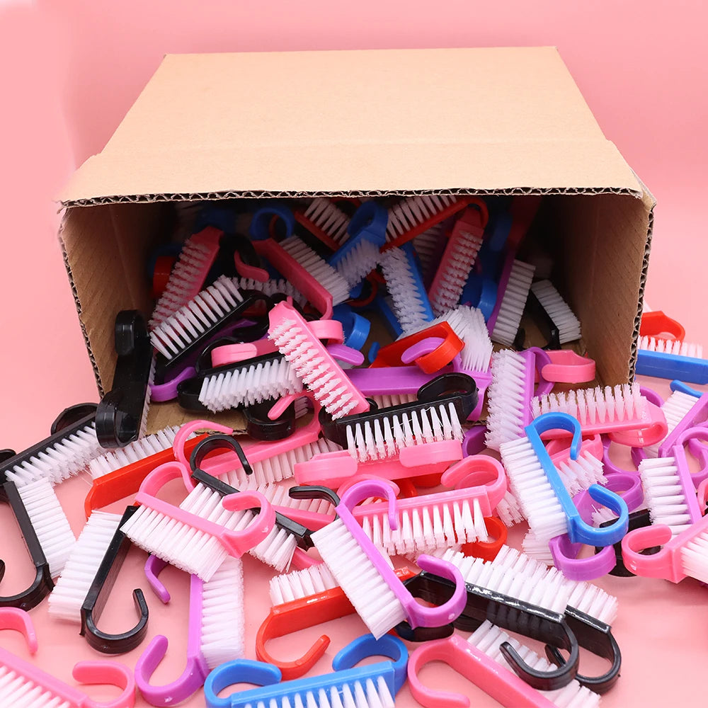 100pcs Nail Cleaning Brush Set - Colorful Soft Plastic Dust Remover Tools for Nail Art, Manicure & Pedicure Care