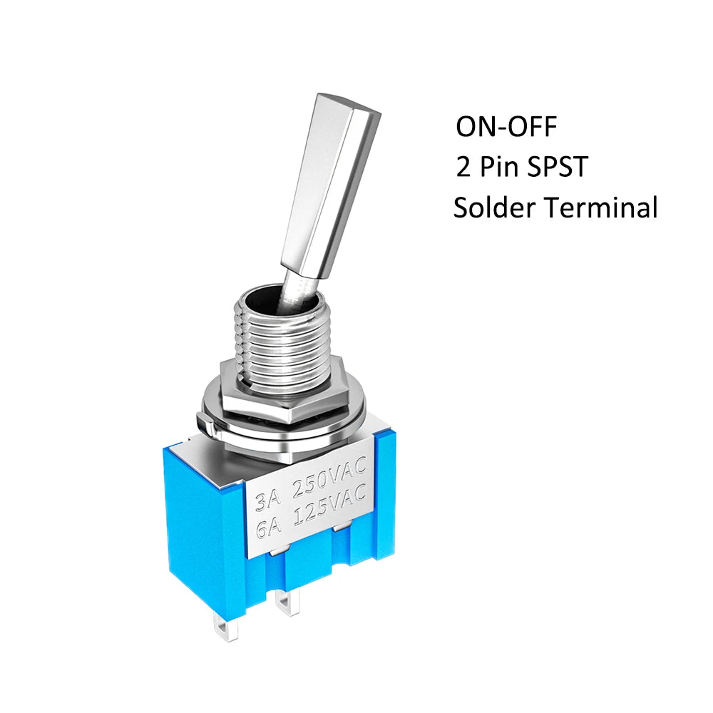 DaierTek 5PCS 2-Pin Mini Toggle Switch – SPST 2-Position ON/OFF Flat Handle Latching Switch for Car & Truck with Solder Terminals