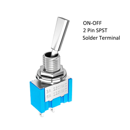 DaierTek 5PCS 2-Pin Mini Toggle Switch – SPST 2-Position ON/OFF Flat Handle Latching Switch for Car & Truck with Solder Terminals