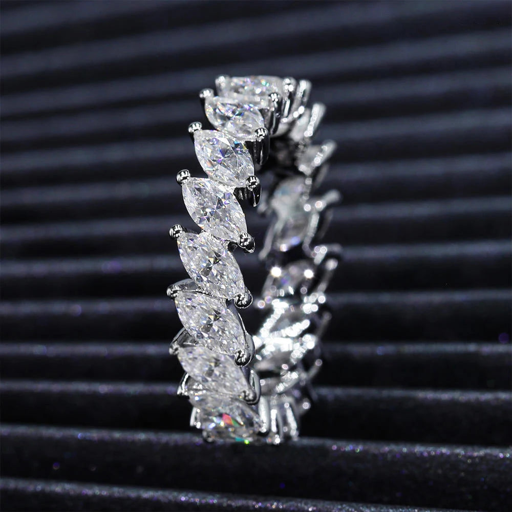 3×6mm Marquise Cut Moissanite Eternity Ring — 925 Sterling Silver Engagement & Wedding Band for Women and Men with GRA Certificate