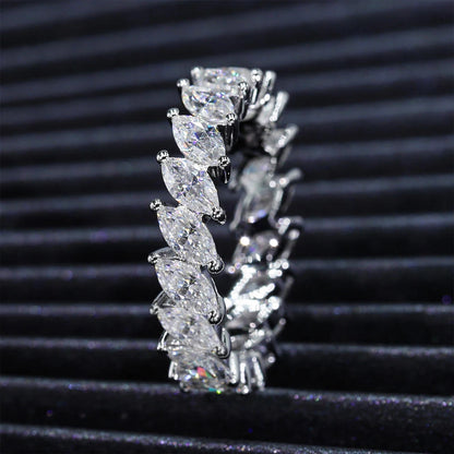 3×6mm Marquise Cut Moissanite Eternity Ring — 925 Sterling Silver Engagement & Wedding Band for Women and Men with GRA Certificate