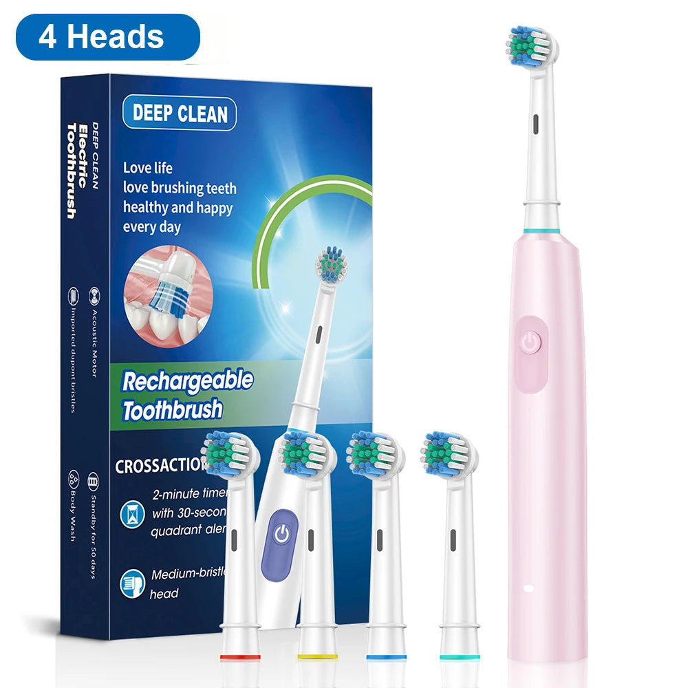 Rechargeable Rotary Electric Toothbrush for Adults – Powerful Rotating Toothbrush with 8 Soft Brush Heads