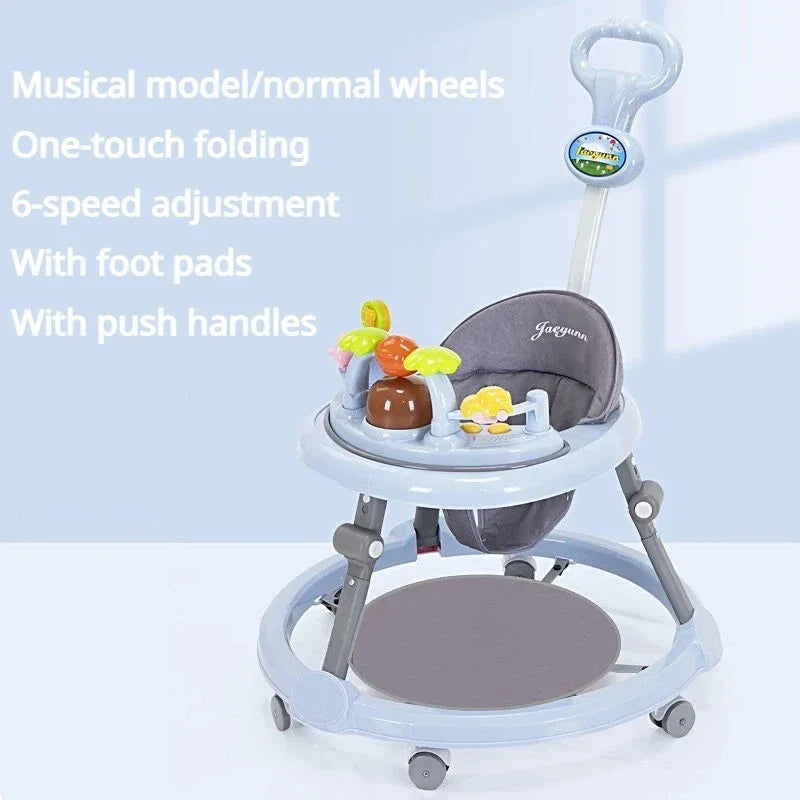 Baby Activity Walker with Music & Lights – Removable Footrest, Toy Rack, Feeding Tray, One-Hand Folding Portable Infant Chair