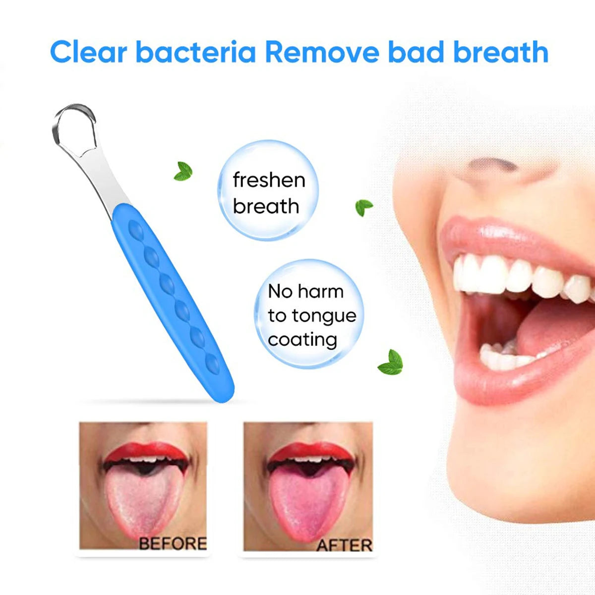 Portable Stainless Steel Tongue Cleaner – Color Tongue Scraper for Bad Breath and Oral Hygiene Care