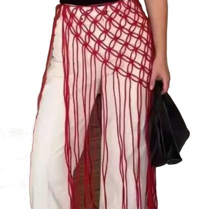 Boho Macrame Waist Belt - Handwoven Tassel Fringe Belt for Dresses & Festivals