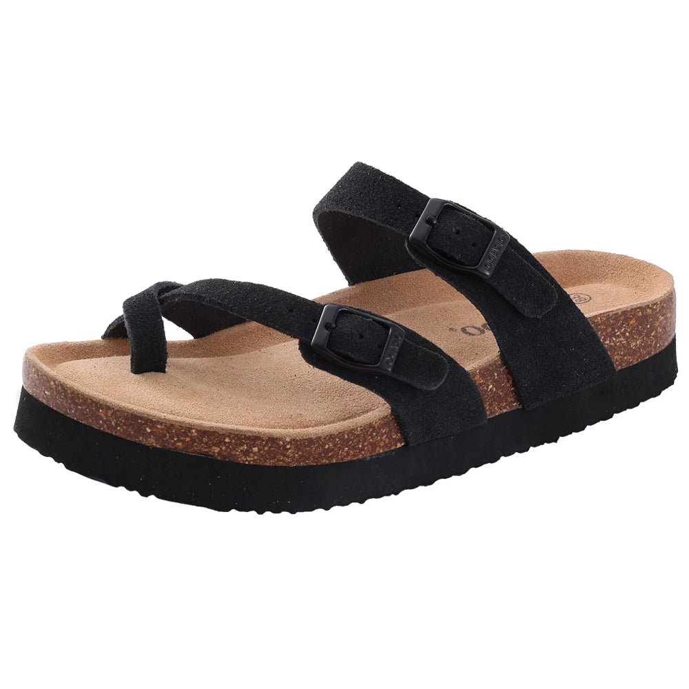 Comwarm Men's Cork Footbed Slide Sandals - Arch Support, Adjustable Buckle & Leather Summer Casual Slides
