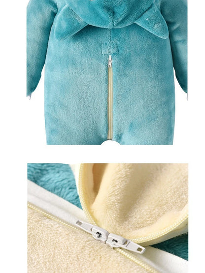 Baby Cosplay Bodysuit – Snorlax & Dinosaur Flannel Jumpsuit for Newborns 0-3 Years, Halloween Costume
