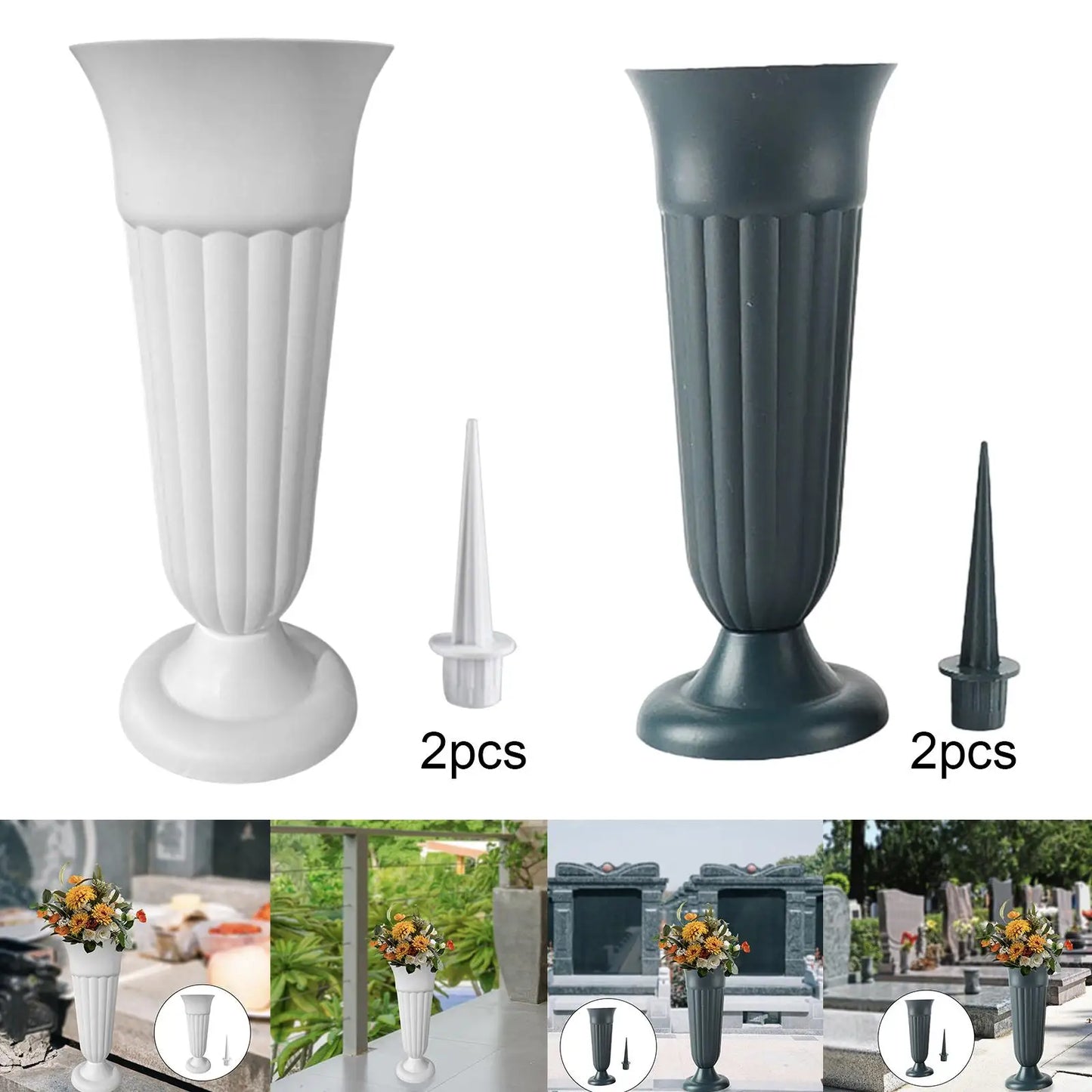 2 Pack Cemetery Vases with Spikes – Artificial Flower Grave Decorations for Memorials