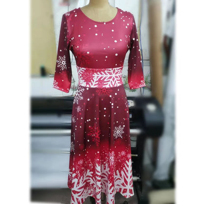 Women’s Winter Christmas Dress – Vintage Swing Robe with Half Sleeves, Elegant Casual Print Party Dress