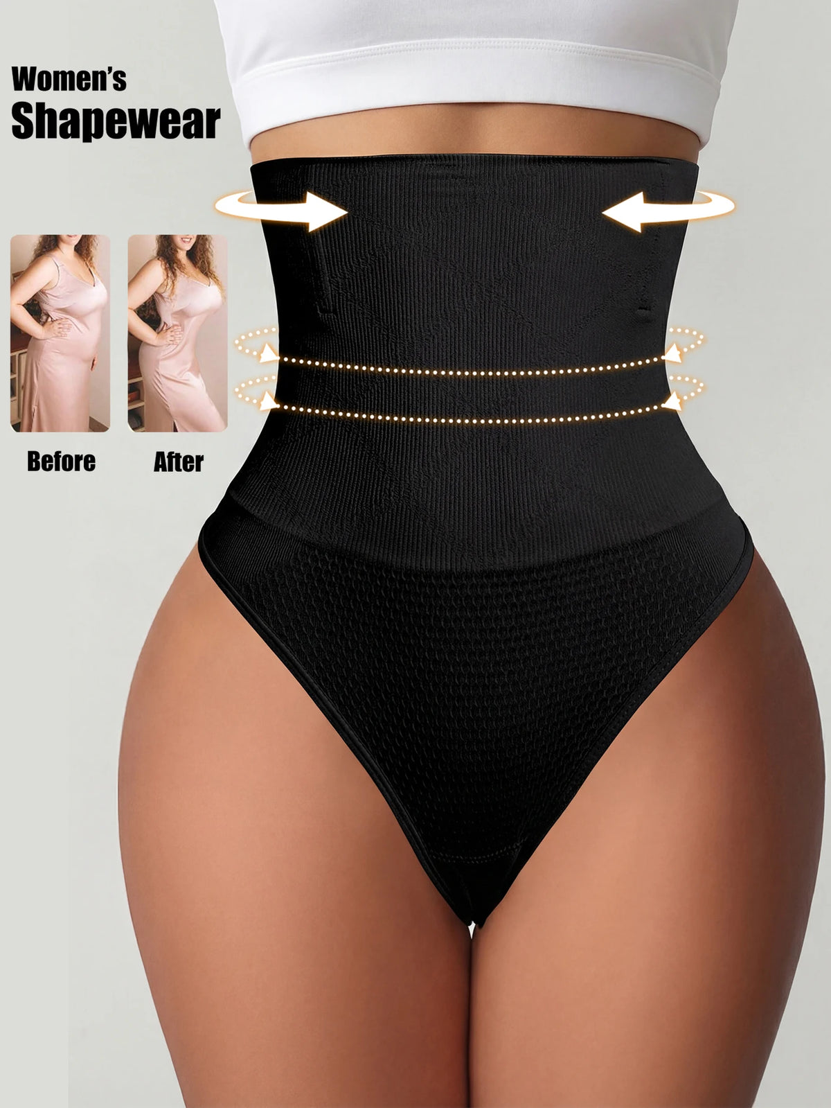 High-Waist Seamless Shaping Thongs - Women’s Tummy Control Underwear with Butt-Lifting and Belly-Smoothing Fit