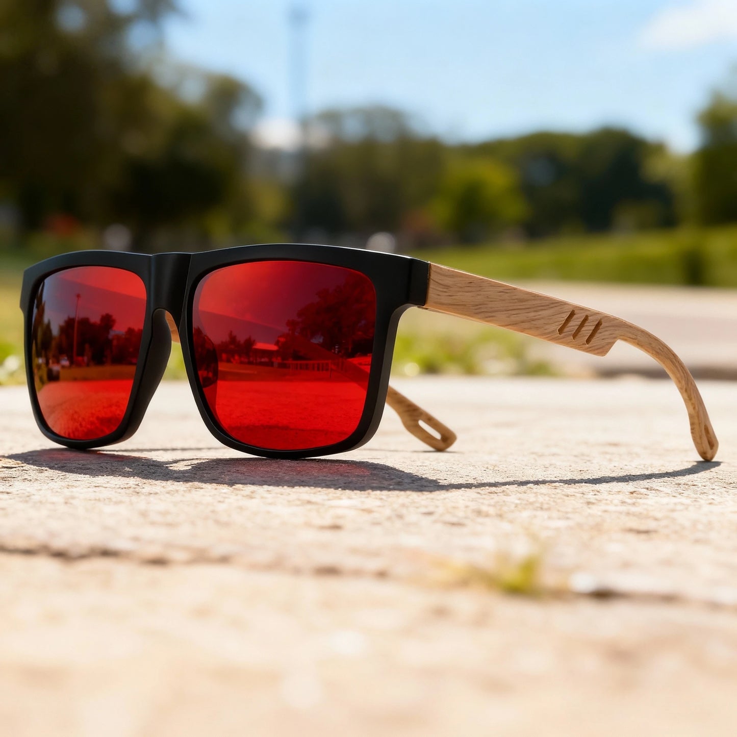Wood Grain Square Sunglasses - UV400 Unisex Fashion Eyewear for Driving, Hiking & Travel