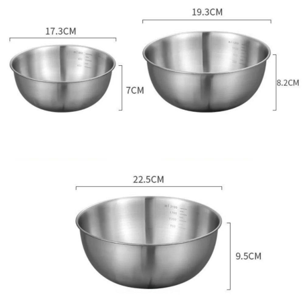 Stainless Steel Mixing Bowl Set (1–3 pcs) with Measurement Scale – Large Capacity Cooking, Baking & Food Storage Bowls for Kitchen Essentials