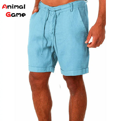 Men's Summer Linen Cotton Shorts - Loose Solid Cargo Beach & Casual Leisure Shorts