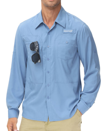 Men's UPF 50+ Long Sleeve Fishing Shirt – Sun Protection Breathable Hiking & Work Shirt with Zipper Pocket