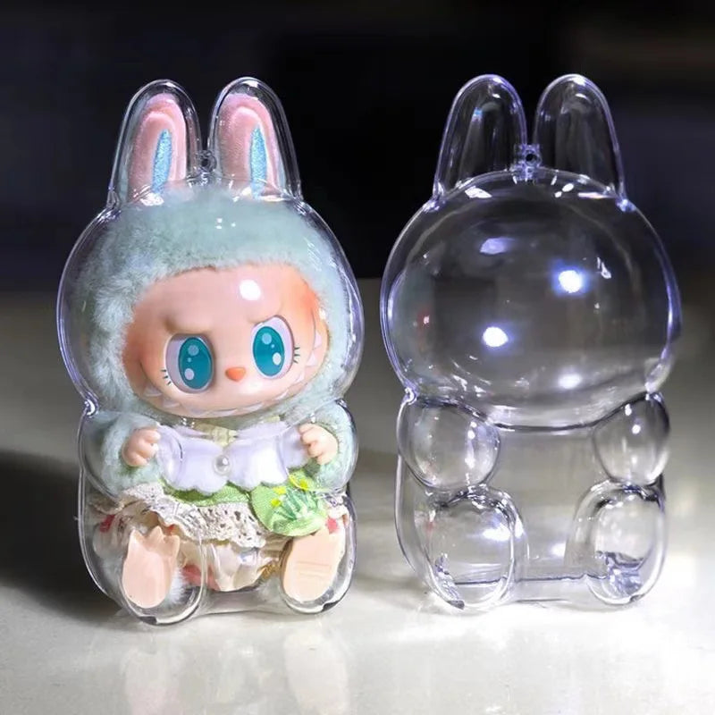Transparent Protective Display Cover for Labubu Elf Plush Dolls – Cute Storage Box for Party Toys