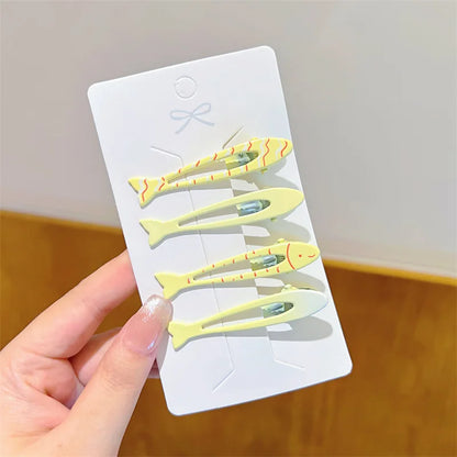 Cute Fish Hair Clips Set - 4PCS Blue & Yellow Elegant Side Hairpins for Women & Girls Fashion Accessories