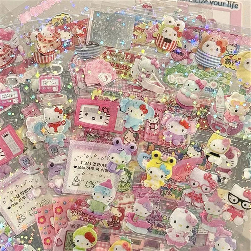 5Pcs Rilakkuma Cutting Stickers – Cute Bear & Hello Kitty Cartoon DIY Stickers for High-Quality Material & Crafts