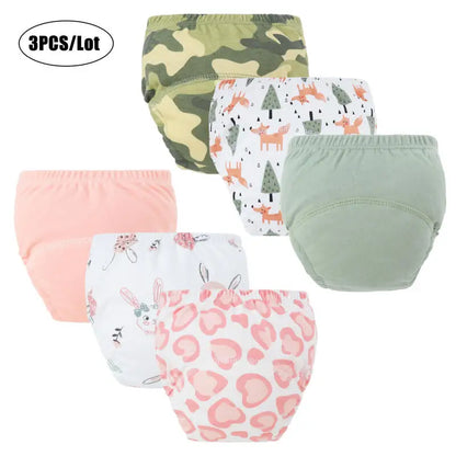 3-Piece Baby Diaper Pants Set – Cotton Toddler Training Pants, Cartoon Printed Reusable Nappies for Newborns & Infants