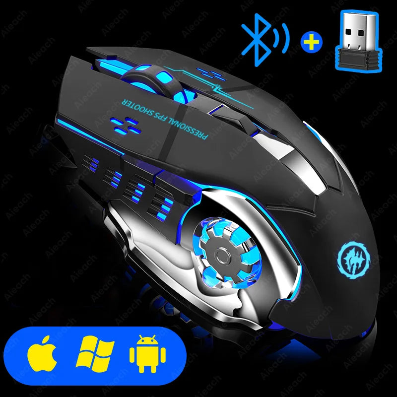 Rechargeable Wireless Gaming Mouse – Silent Bluetooth, USB, Mechanical E-Sports Backlight for PC Gamer
