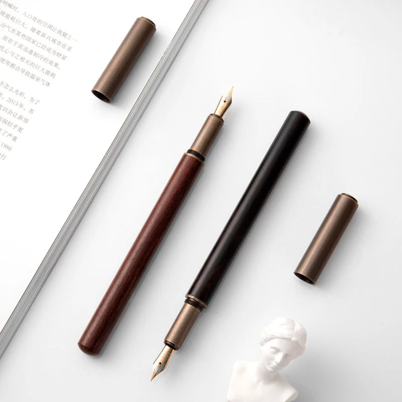 Luxury Retro Wood & Bronze Fountain Pen – 0.5mm Calligraphy Ink Pen for Office, Business & Gift Stationery