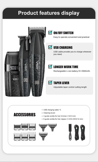 VGR Professional Hair Clipper V-640 S3 — 9000RPM Hair Cutting Machine & Beard Trimmer for Men