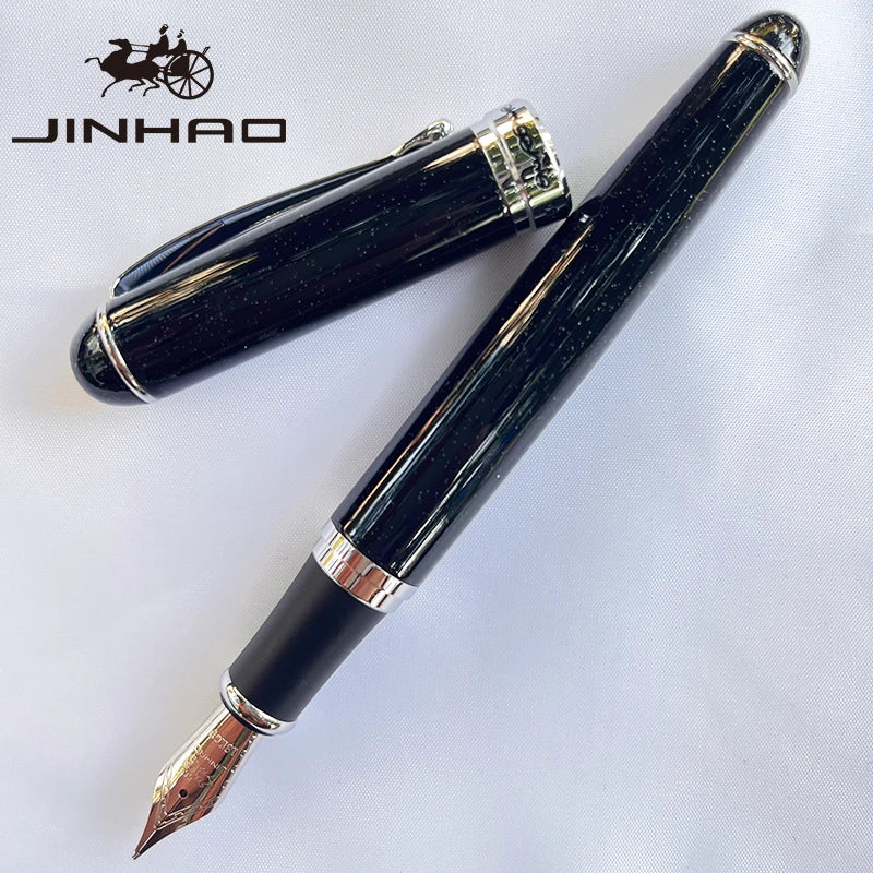 Jinhao X750 Fountain Pen Set - Medium Nib with Ink Converter, Silver Trim Calligraphy Writing Pen & Gift Set