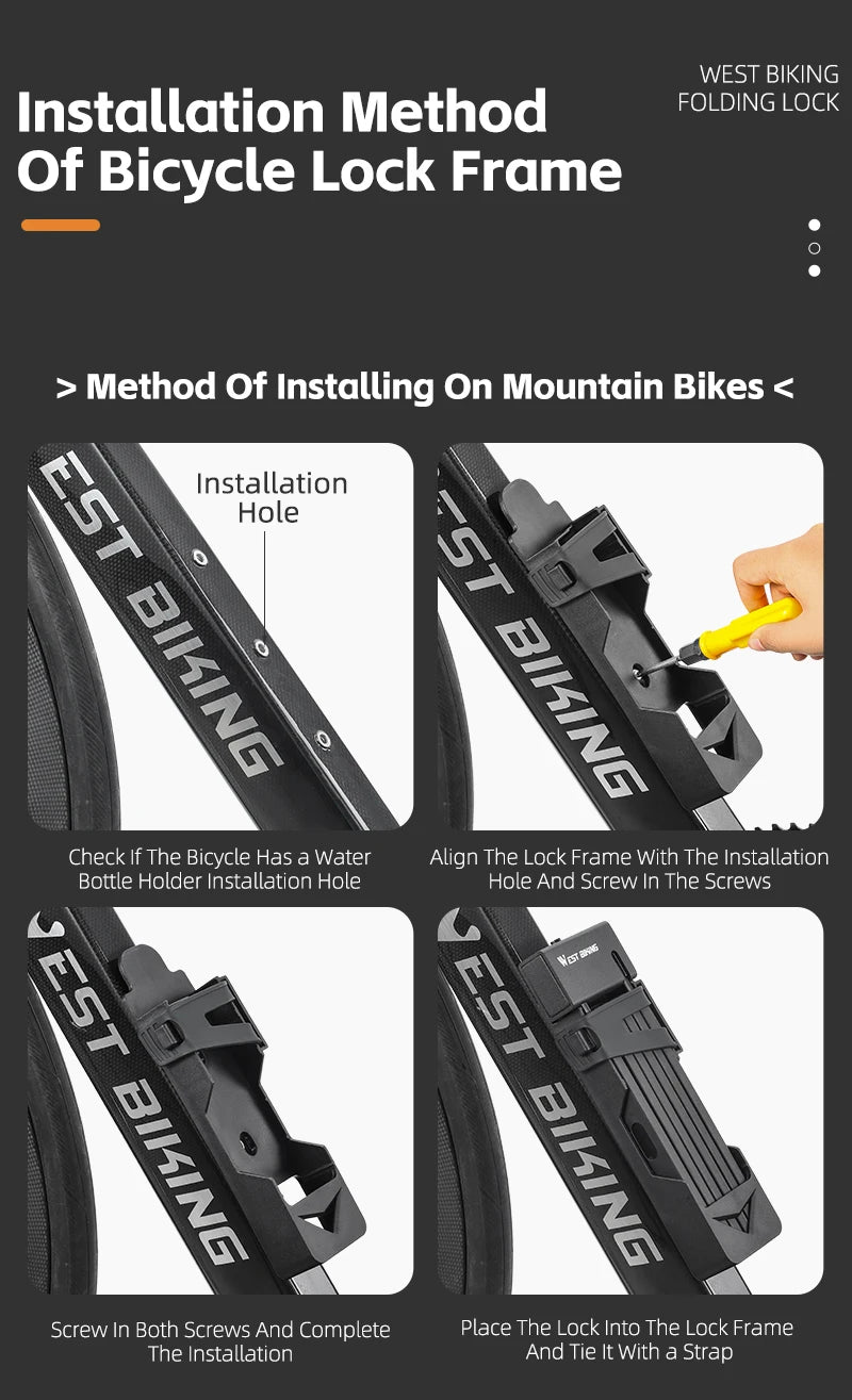 WEST BIKING Foldable Bike Lock – Heavy Duty Anti-Theft Chain Cable Padlock with 3 Keys for Bicycle & Motorcycle Security