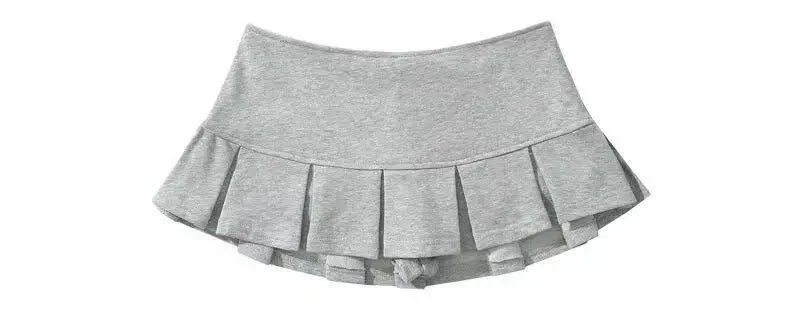 Mooyufon Y2K Mini Skirt — Women’s Low Waist Wide Pleat Light Grey A-Line Pleated Skort, Sexy Vintage Casual Summer Wear