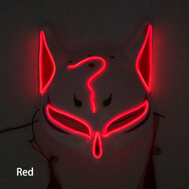 Glowing LED Fox Mask – Neon Japanese Anime-Inspired Samurai Cosplay Mask for Halloween, Christmas & Costume Parties