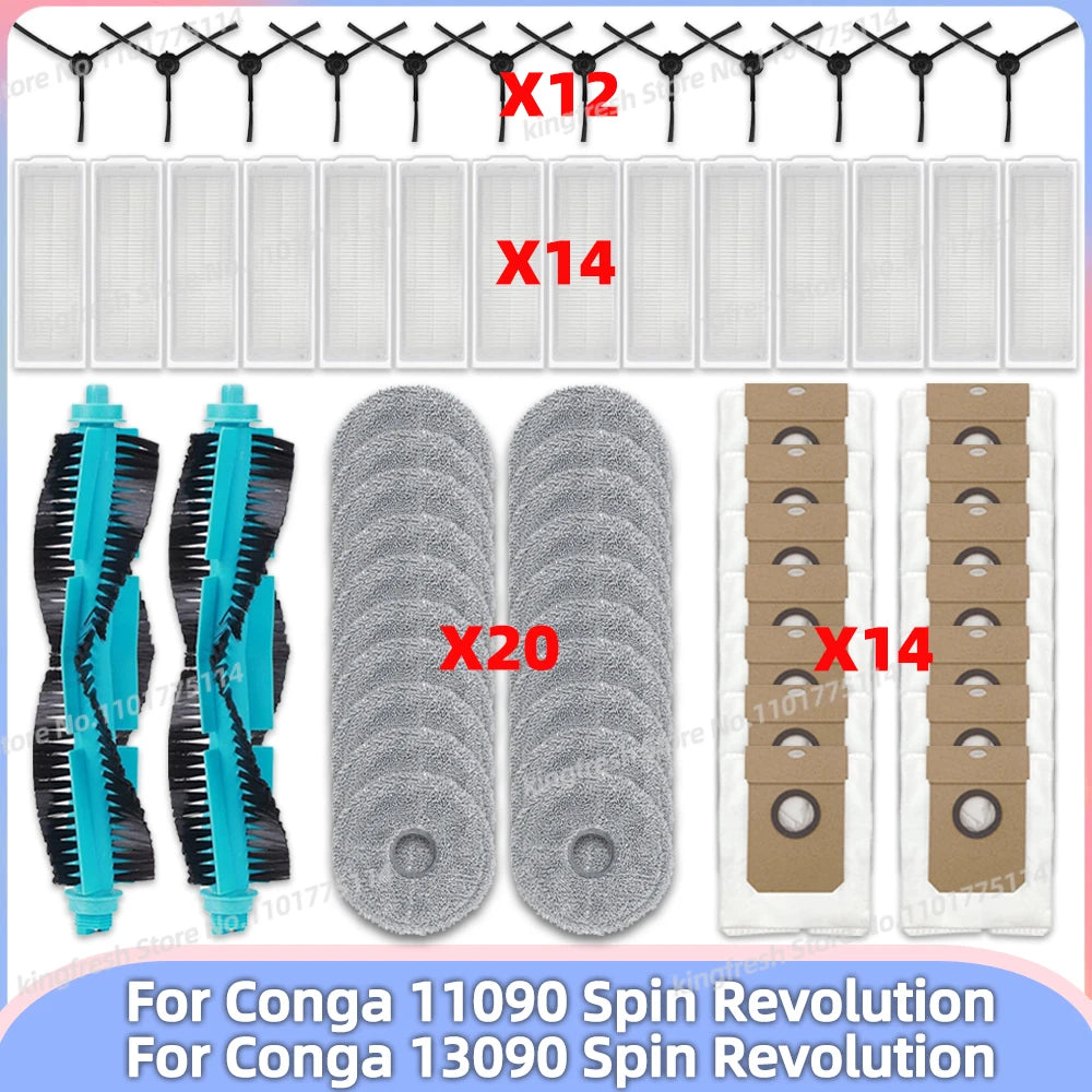 Replacement Parts Kit for Cecotec Conga 11090 / 13090 Spin Revolution Vacuum – Roller, Brushes, HEPA Filter & Mop