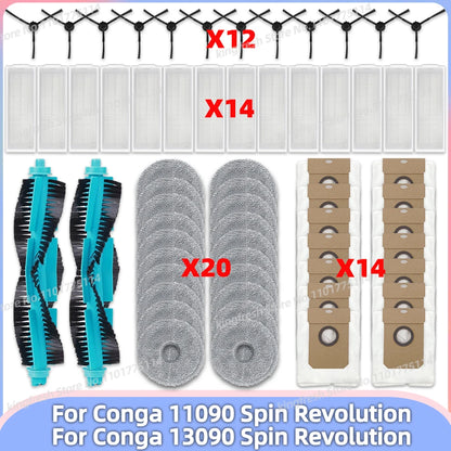 Replacement Parts Kit for Cecotec Conga 11090 / 13090 Spin Revolution Vacuum – Roller, Brushes, HEPA Filter & Mop