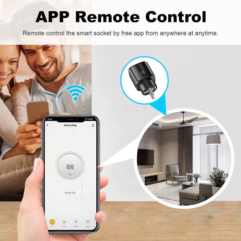 WiFi 20A Smart Socket with Power Monitoring – Tuya EU Plug Timer, Child Lock Outlet Compatible with Google Home, Alexa & SmartThings