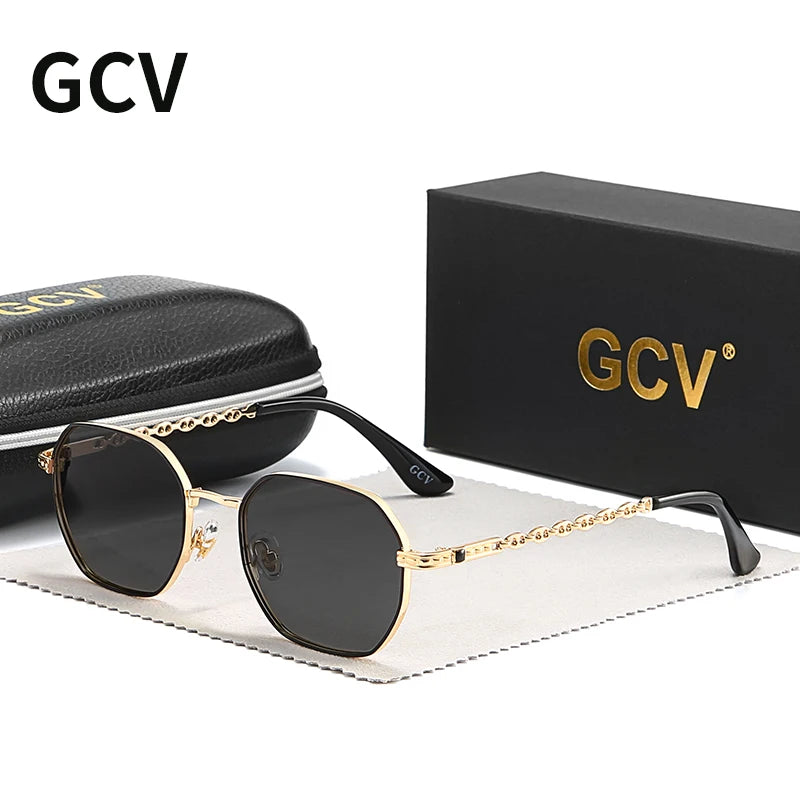 GCV Classic Retro Women's Rectangular Sunglasses — Metal Frame with Polaroid Lenses