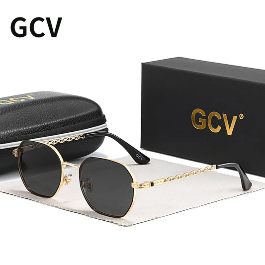 GCV Classic Retro Women's Rectangular Sunglasses — Metal Frame with Polaroid Lenses