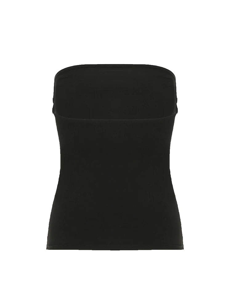 Women’s Gothic Strapless Tube Top - Black Cropped Graphic Vest for Summer Y2K Streetwear & Casual Outfits
